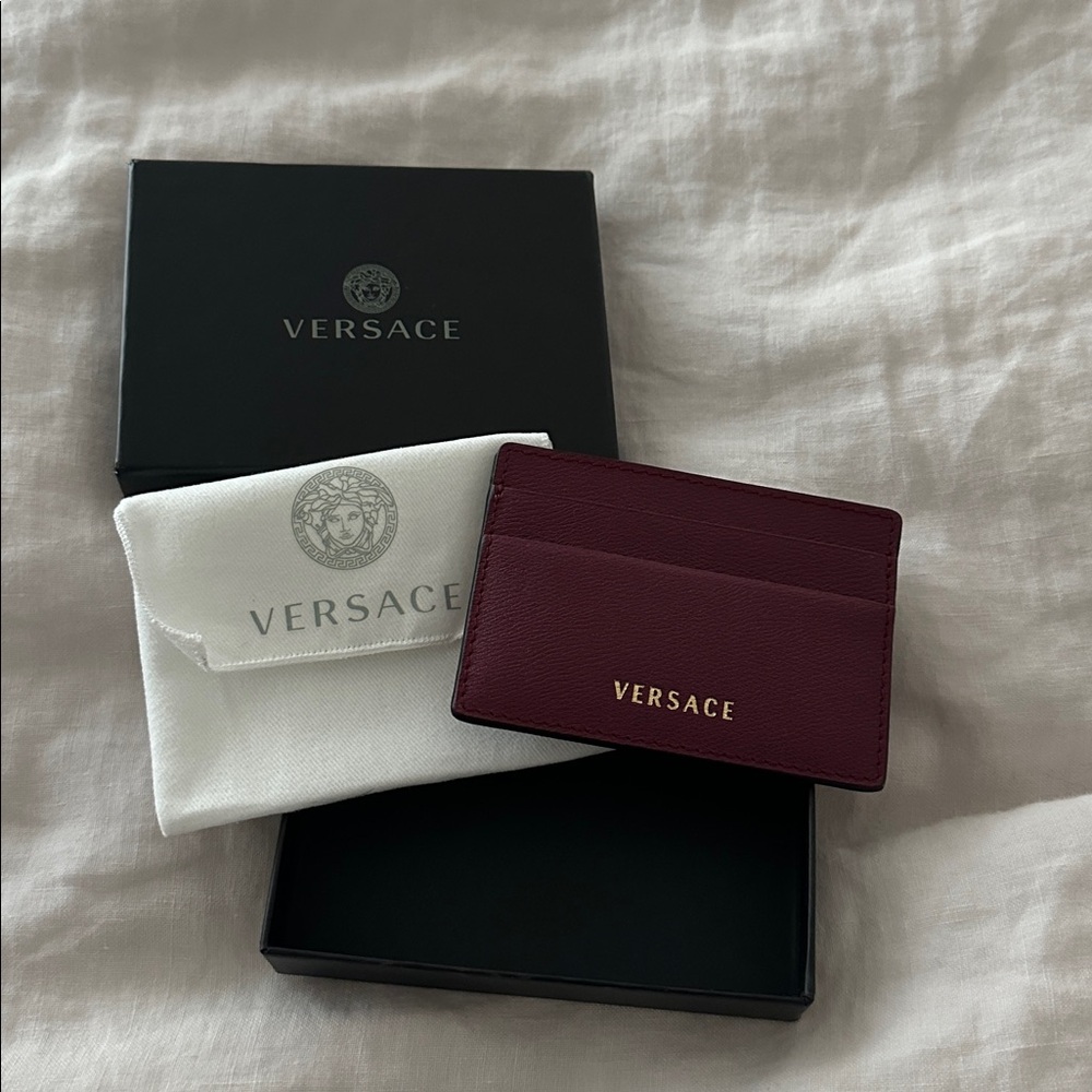 Versace Maroon Card Holder with Gold Accents